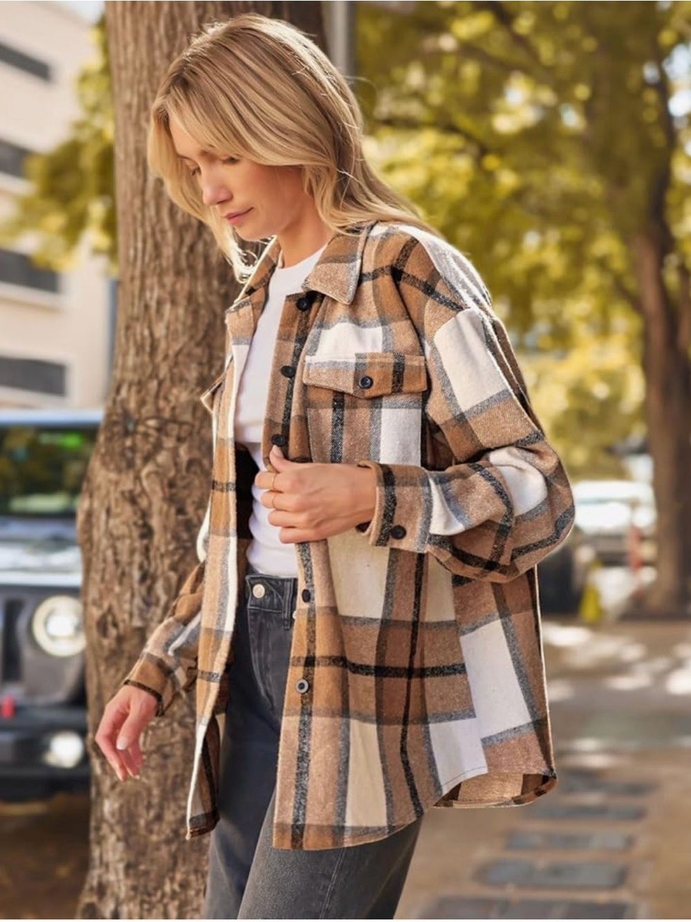 Brown Plaid Button Up Flannel Shacket Shirt Jacket Western Cowgirl Size XL 16-18 - Picture 3 of 16